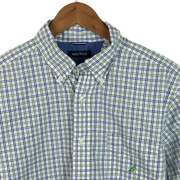 BF167 Mens Nautica Designer Plaid Short Sleeve Button Down Shirt M - Picture 3 of 4